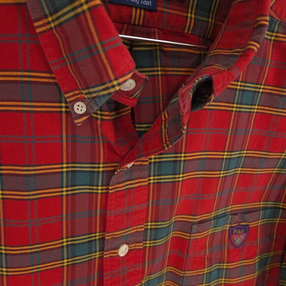 Ralph Lauren Big Shirt Mens XL Red Plaid Polo Crest Pocket Oxford Button Down - Picture 4 of 10